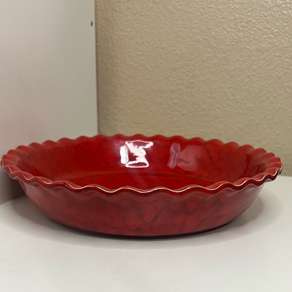 Vintage | Cer.Alte Made in Italy Red Ceramic Pie Dish Scalloped Edge - Picture 4 of 5